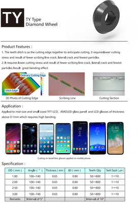 TY نوع TY Diamond Scribing Wheels TFT-LCD AMOLED Glass Scribing Wheel